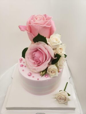 珠珠粉紅玫瑰花蛋糕